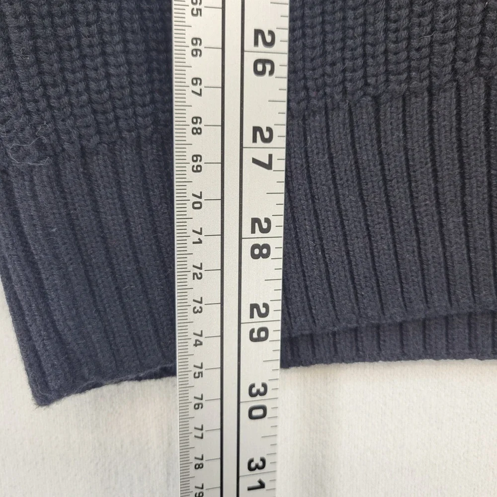 Duluth Trading Co Henley Sweater Mens L Navy Blue Ribbed Wool Blend‎ Elbow Patch